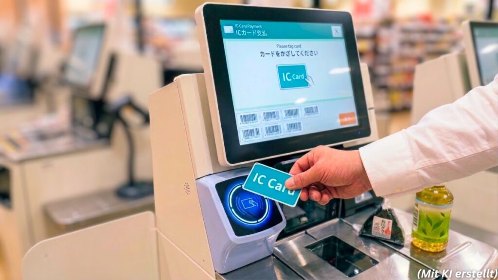 Zahlung im Supermarkt mit der IC-Karte (KI-Bild)