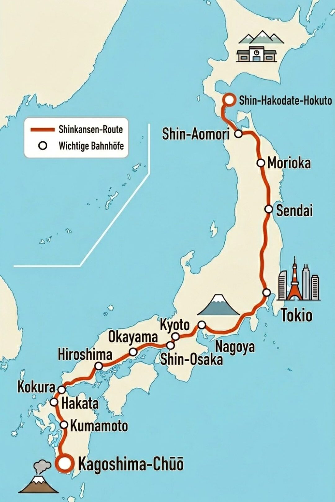 Shinkansen-Route Hokkaido-Kyushu